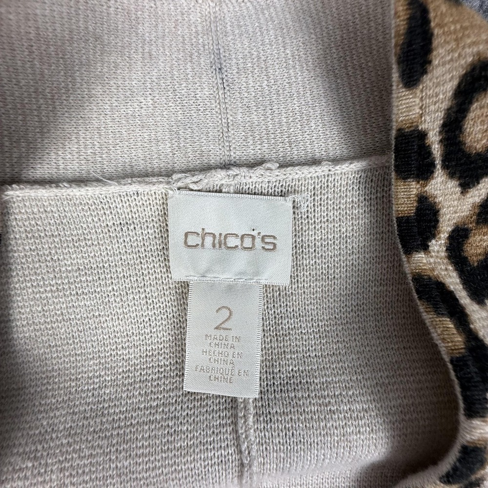 Chicos Cardigan Sweater Womens 2 Brown Leopard Print Button Front Stretch Knit - Picture 6 of 12